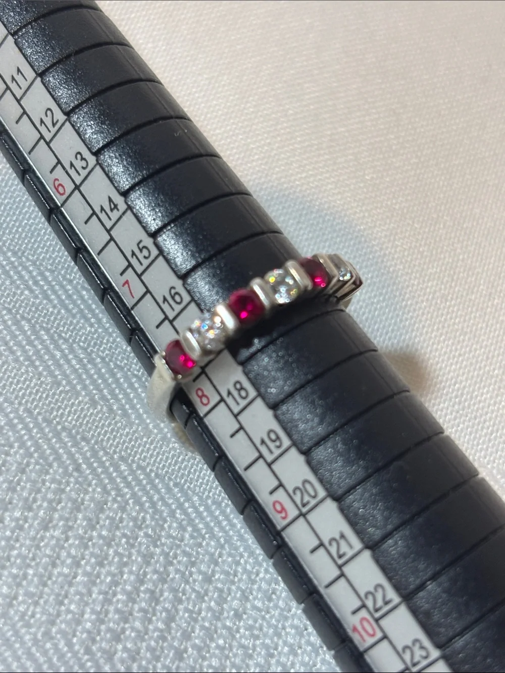 Diamonique Silver Band with Red and Clear Stones